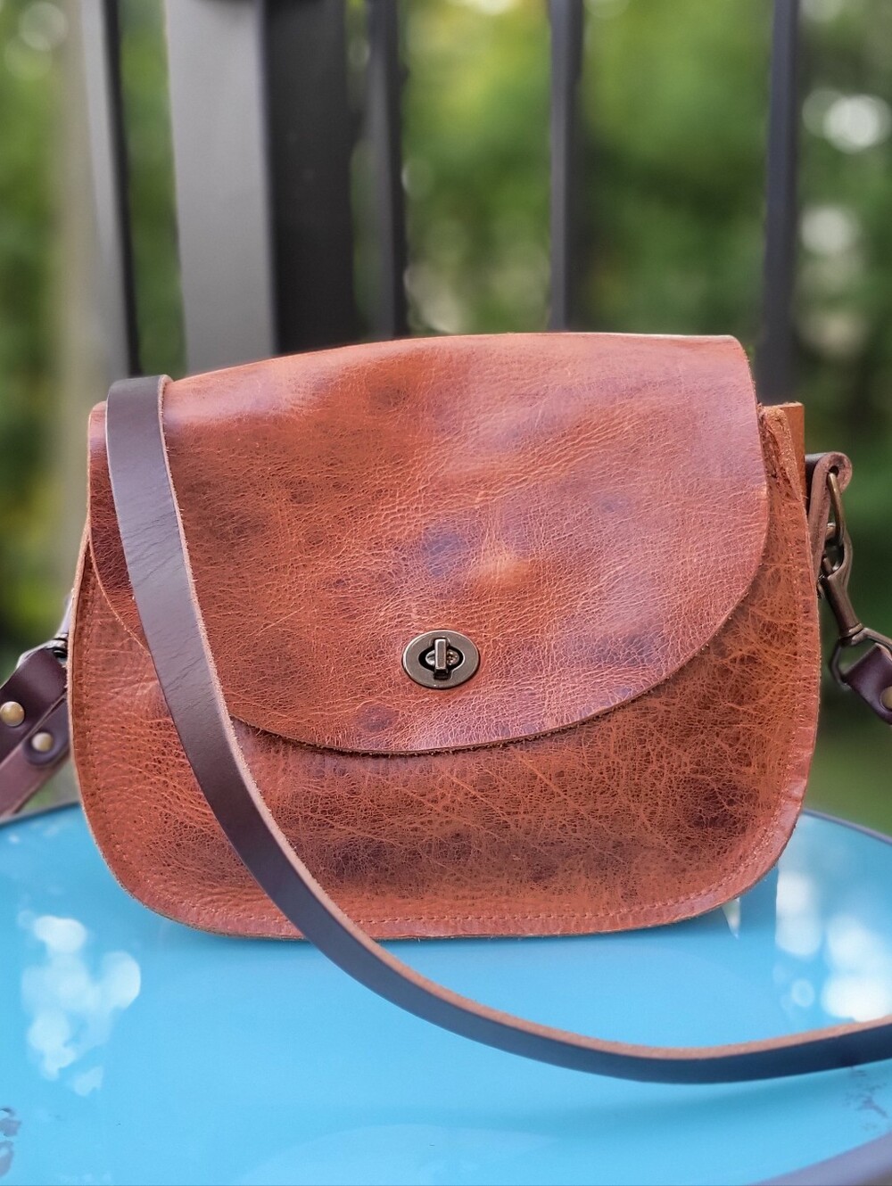Go Forth Goods Vivian Peanut Bison Leather Saddle Bag